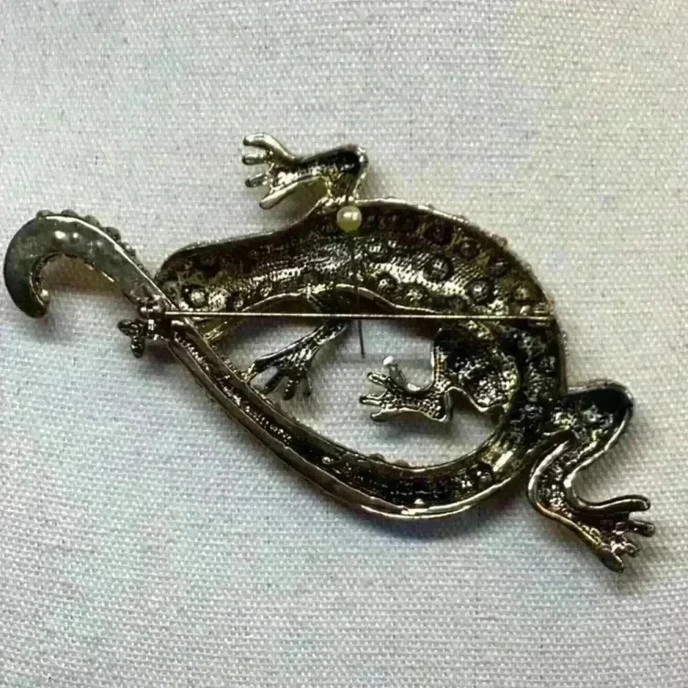 Lizard Pink and Gold Rhinestone Brooch Vintage - Picture 2 of 2